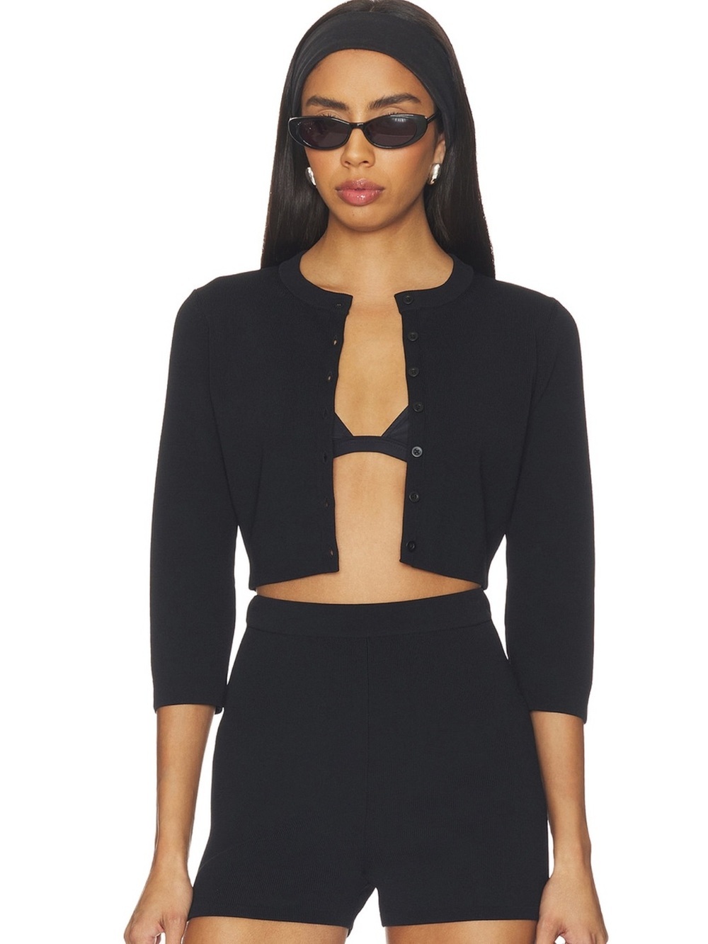 SKIMS Refined Knit Crop Cardigan in Obsidian